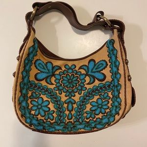 ISABELLA FIORE TURQUOISE BEADED HOBO BAG